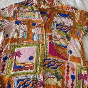 Maeve Anthropologie Colorful Printed Button Up Shirt Jacket XL